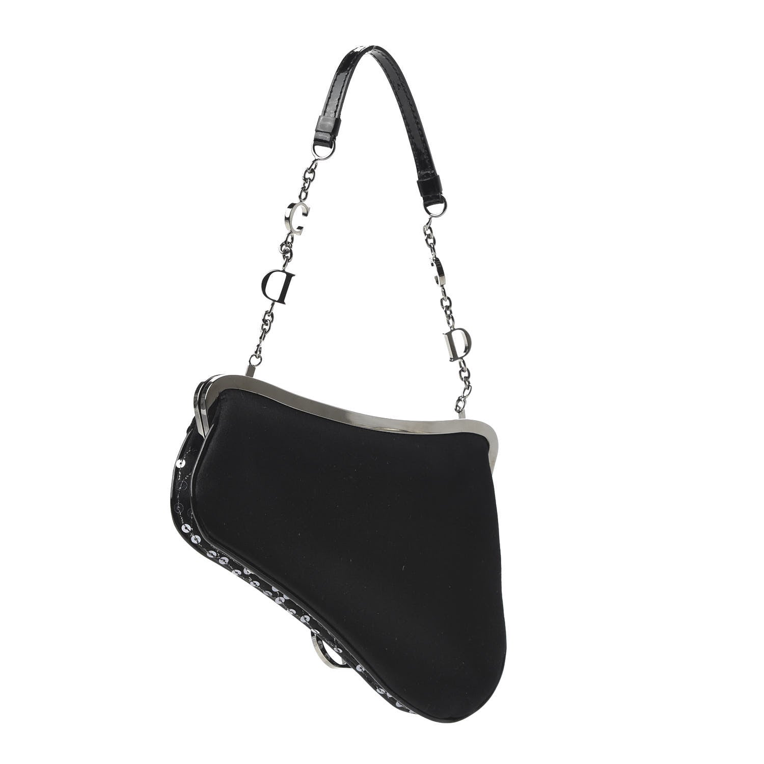 Christian Dior Satin Embroidered Mini Frame Saddle Black 3 of 9