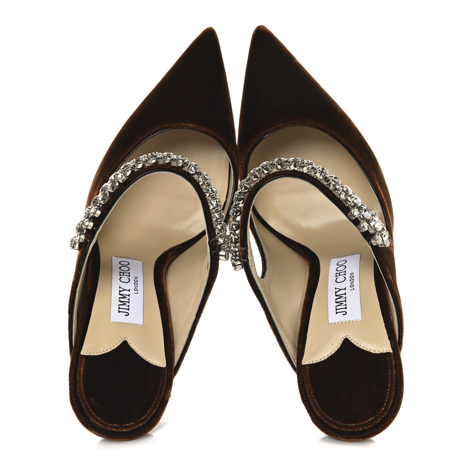 Jimmy Choo Velvet Crystal Bing 100 Mule Pumps 38.5 Tan 2 of 8