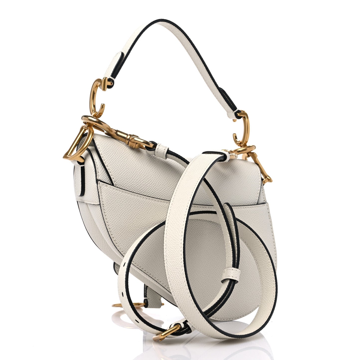 Grained Calfskin Mini Saddle Bag With Strap White