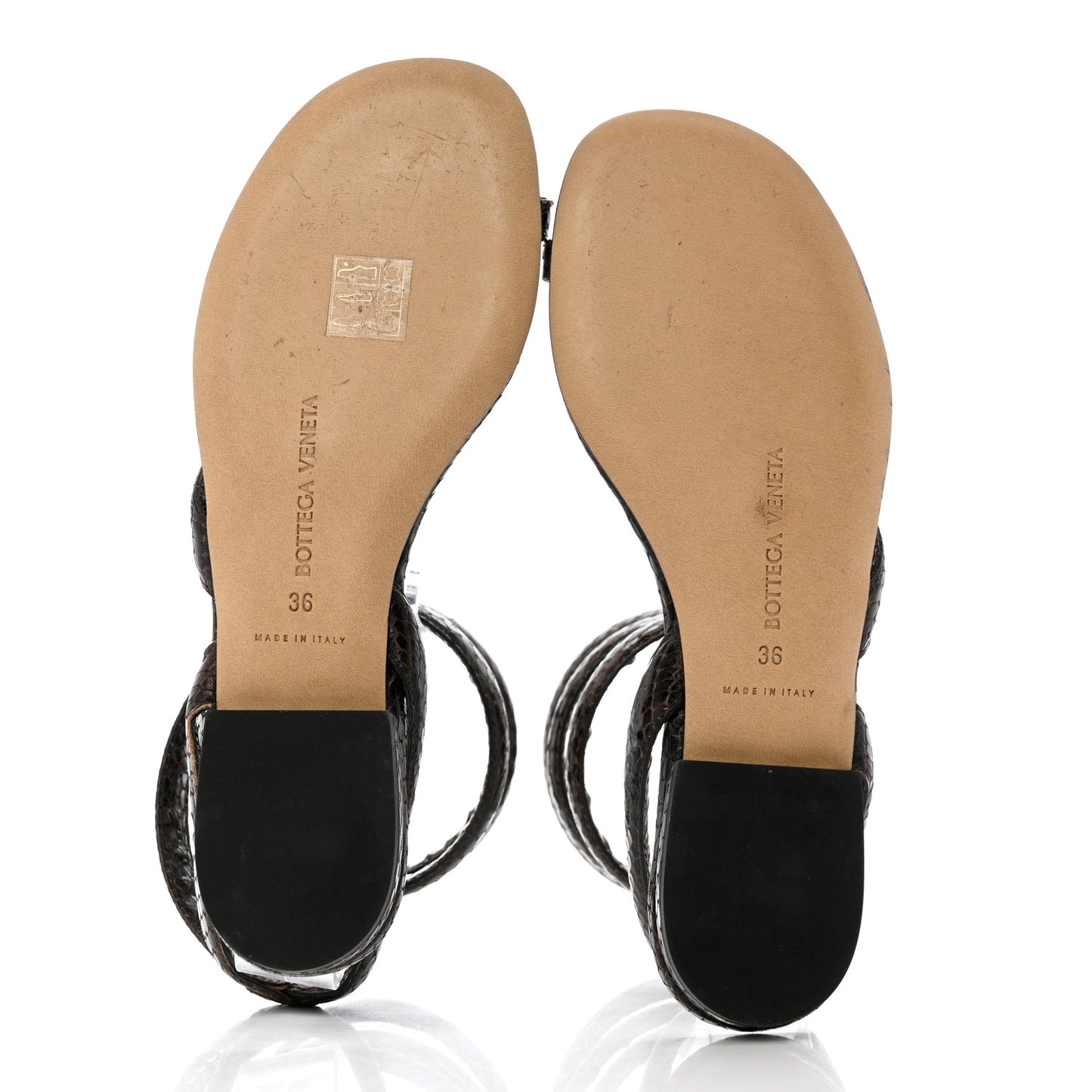 Calfskin Python Printed Spiral Flat Sandals 36 Chocolate