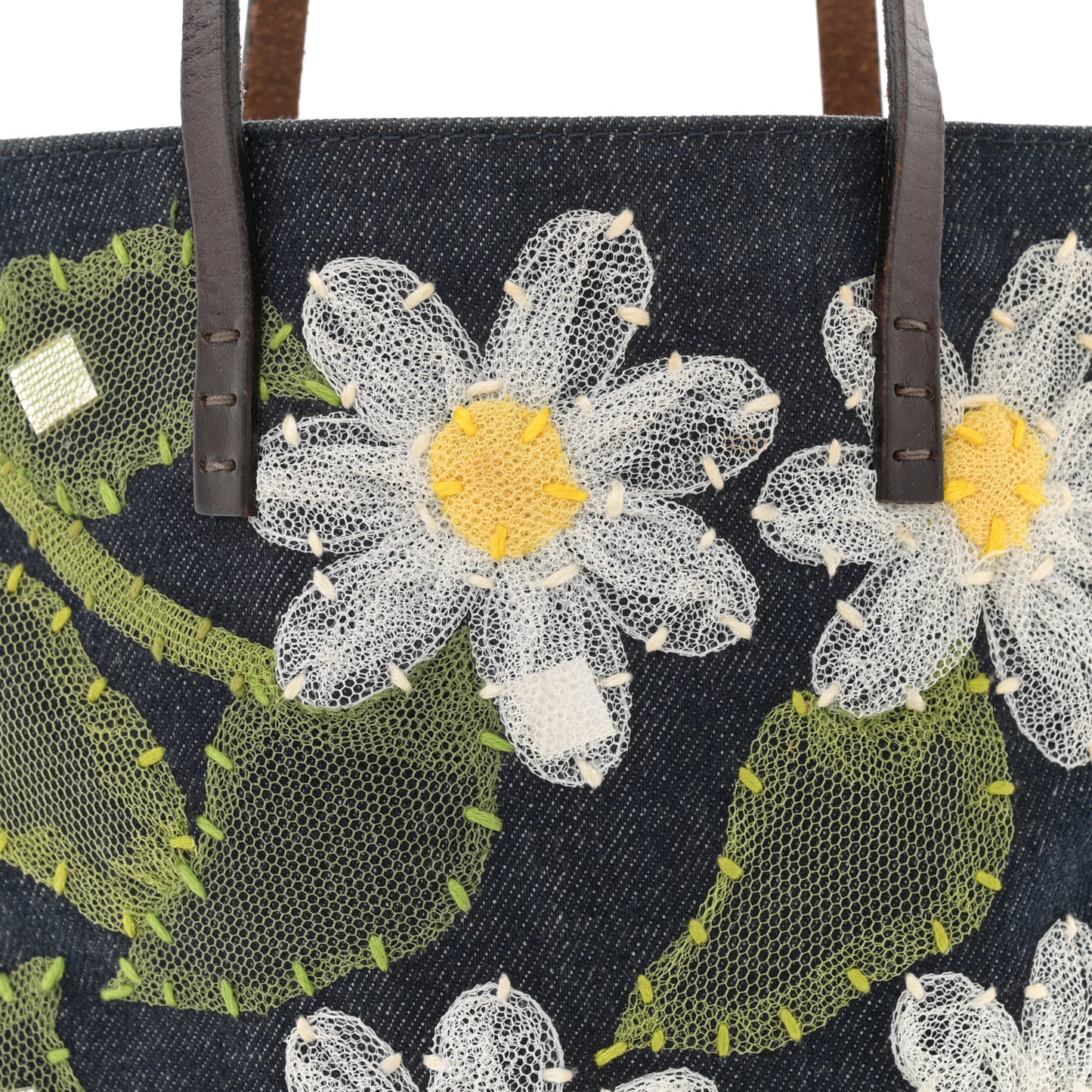 Denim Flower Applique Tote Blue