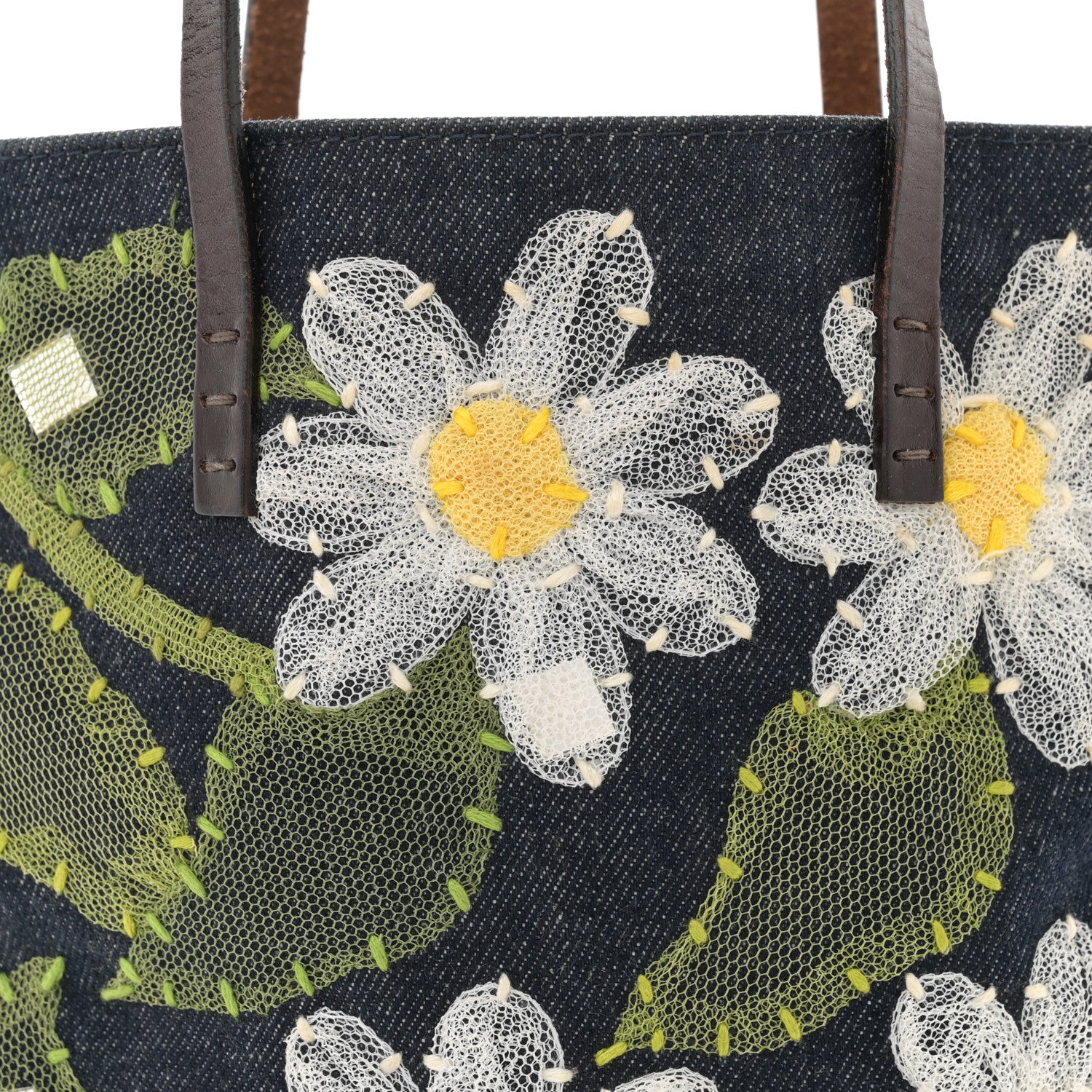 Fendi Denim Flower Applique Tote Blue 7 of 16