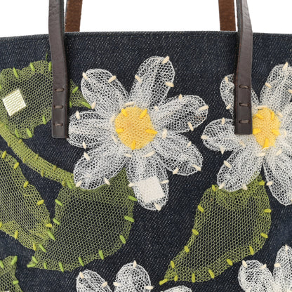 Fendi Denim Flower Applique Tote Blue 7 of 16