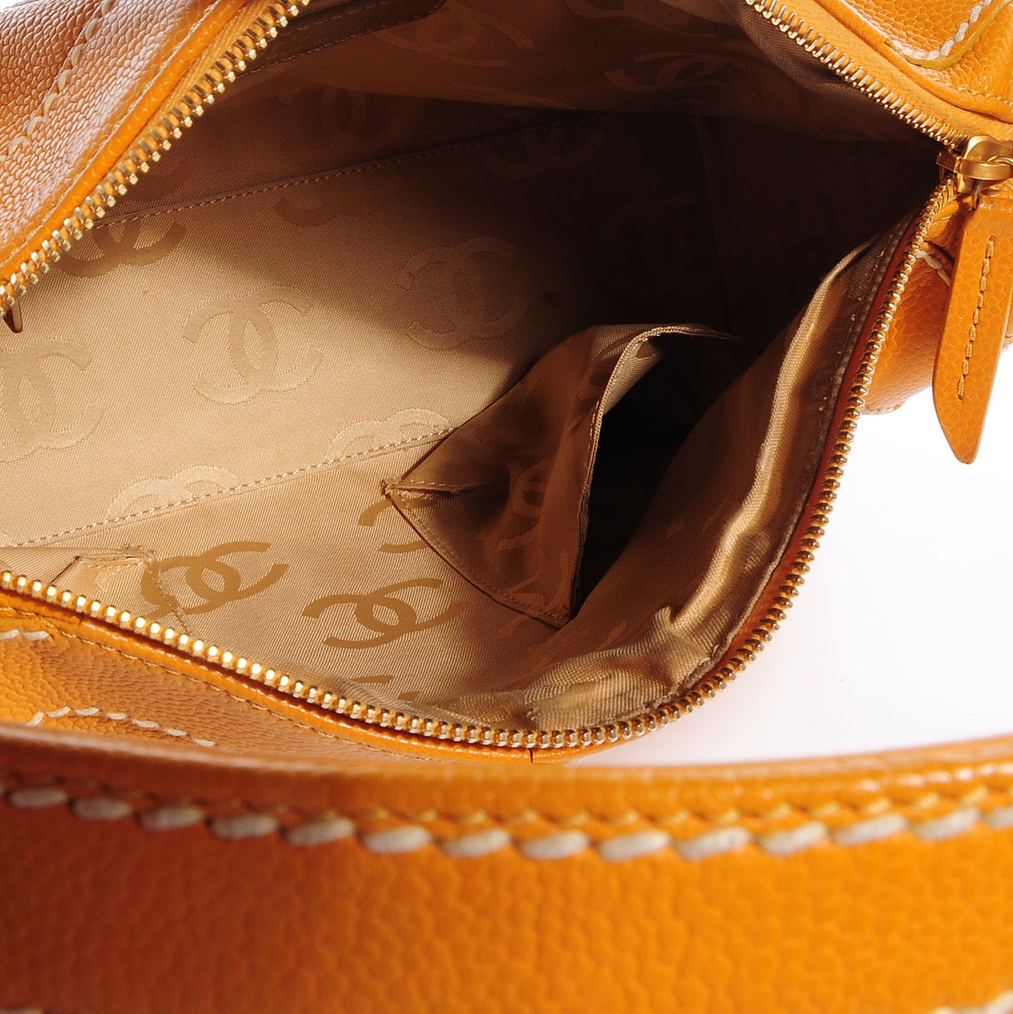 Caviar CC Stitched Shoulder Bag Yellow