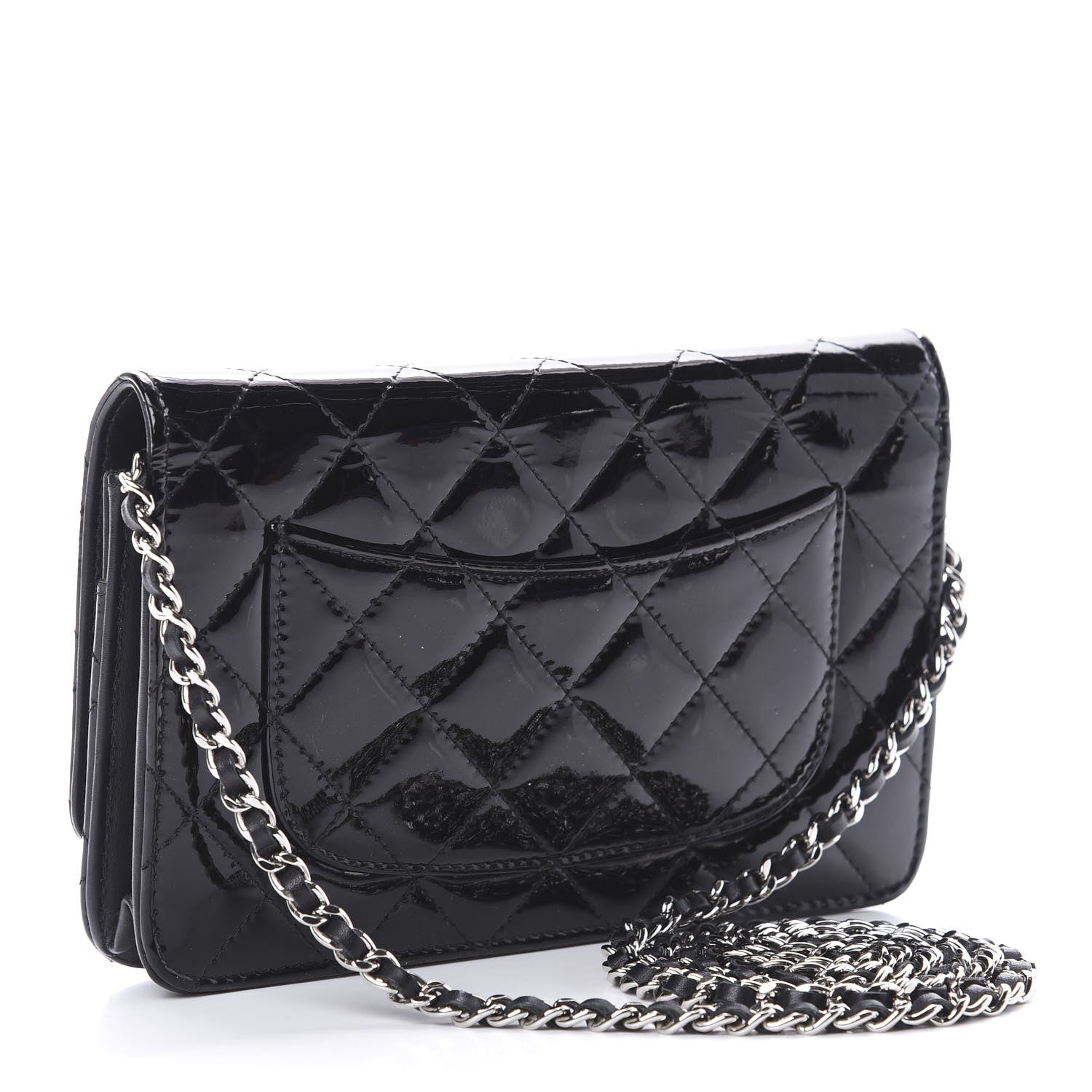 Chanel Patent Quilted Wallet On Chain WOC Black 3 of 15