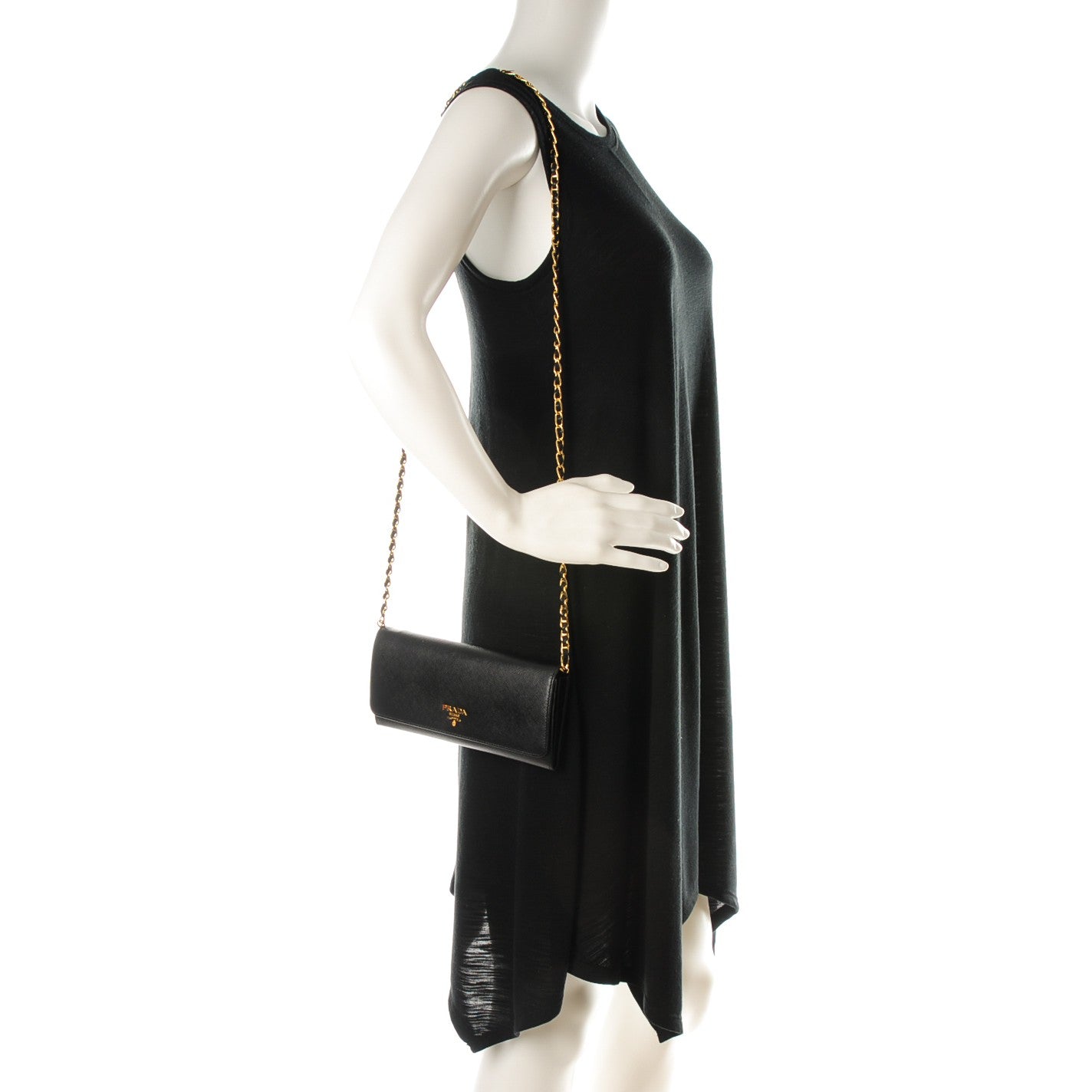 Saffiano Metal Oro Chain Wallet Nero Black