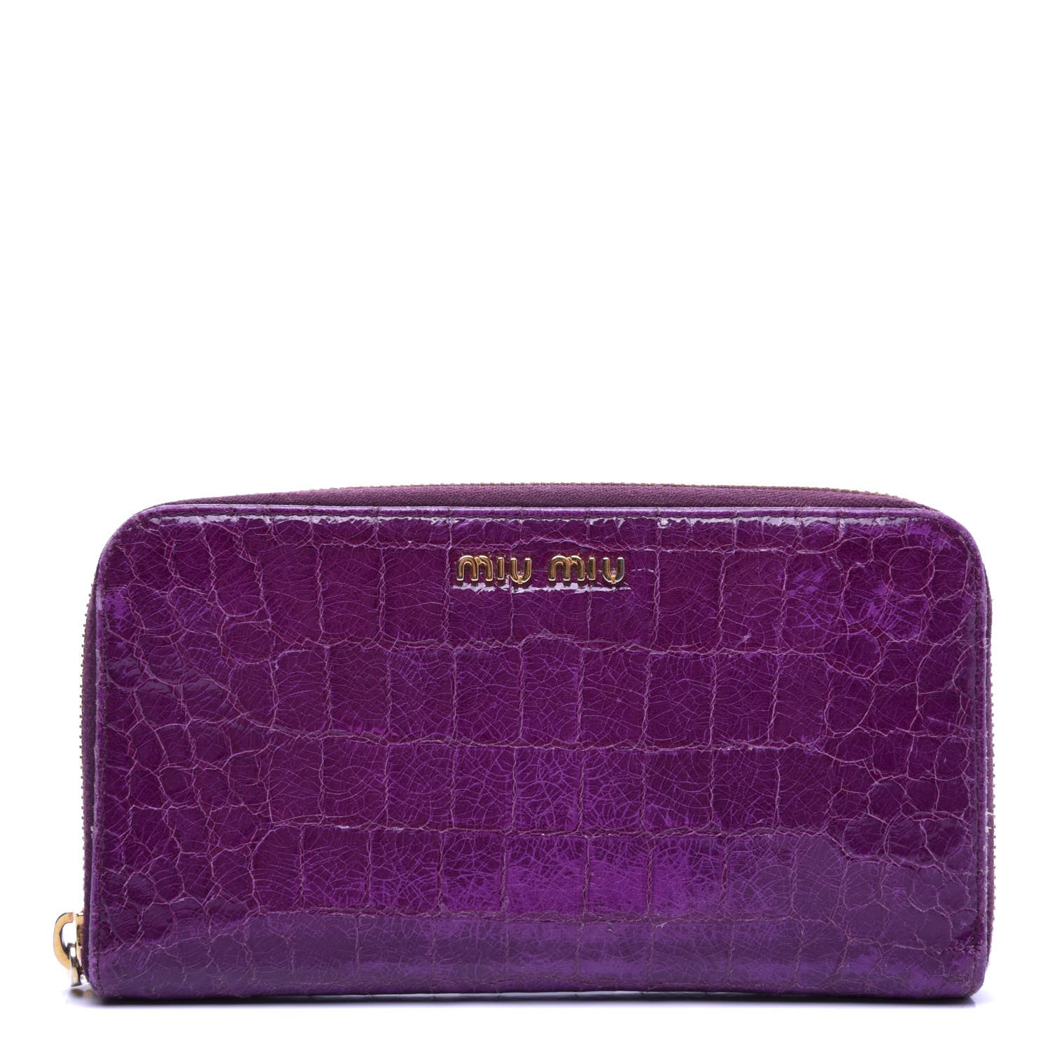 Miu Miu Patent Crocodile Embossed Wallet Purple 1 of 8