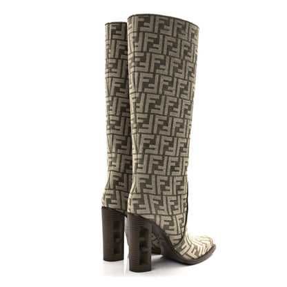 Fendi Chenille Jacquard FF 110mm Cut Baguette Knee Boots 39 Tortora Nuvola 4 of 7