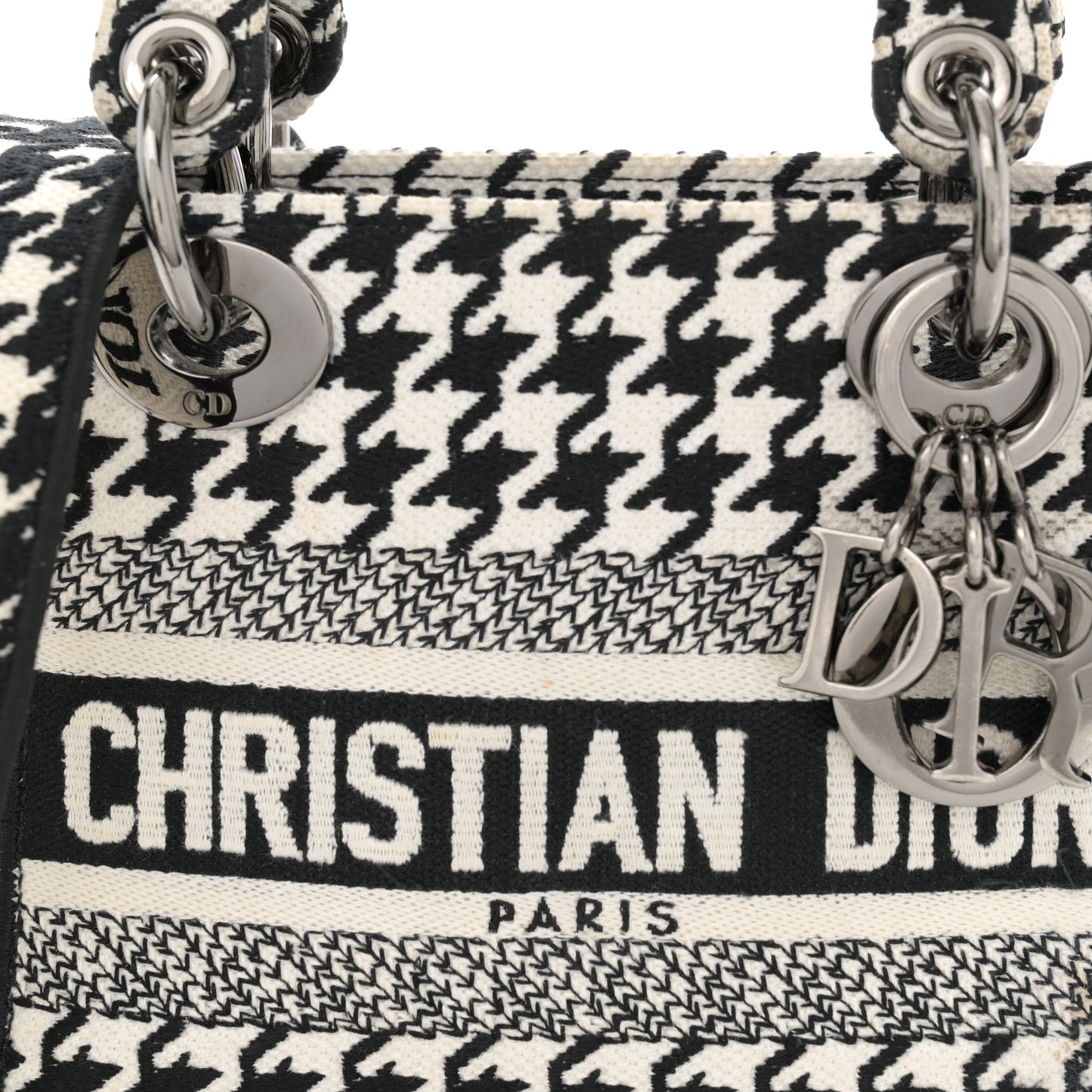 Canvas Houndstooth Embroidered Mini Lady D-Lite Black White