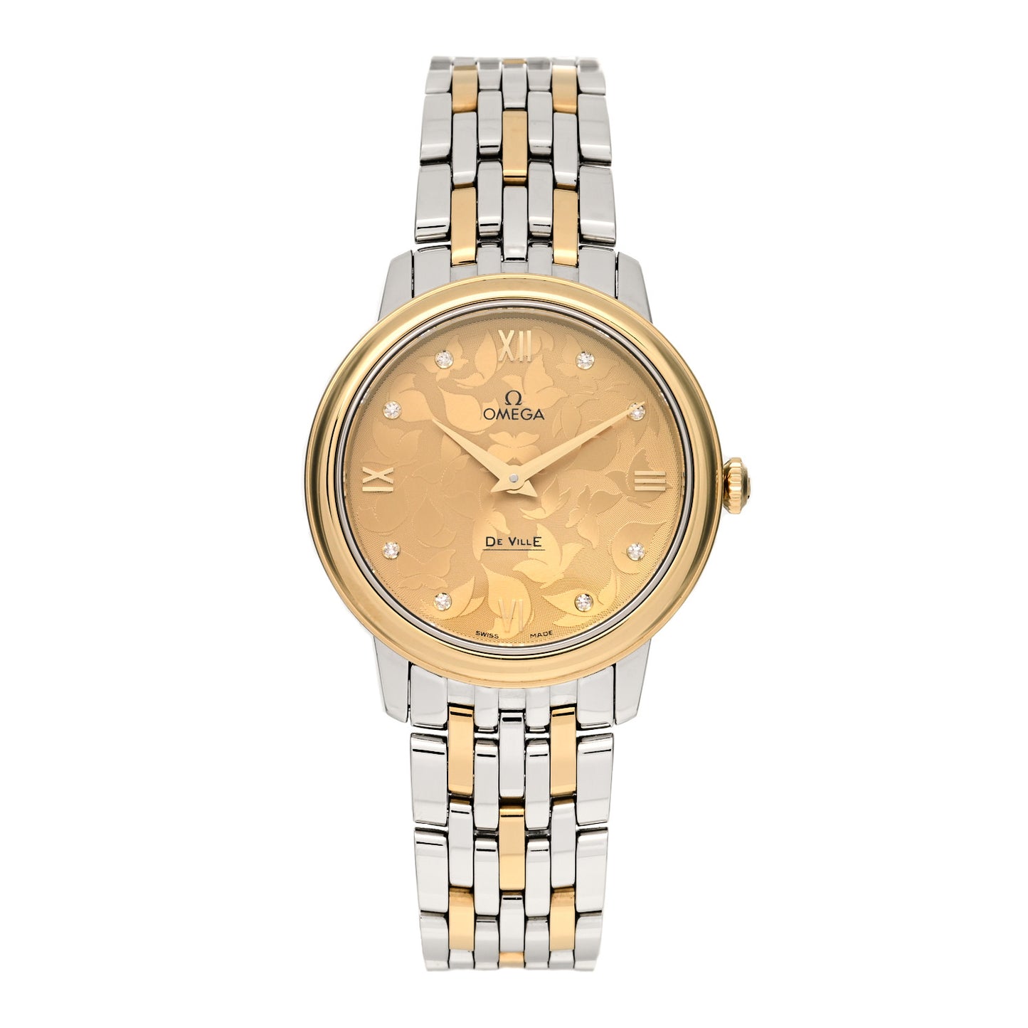 18K Yellow Gold Stainless Steel Diamond 32mm De Ville Prestige Butterfly Quartz Watch Champagne 424.20.33.60.58.001