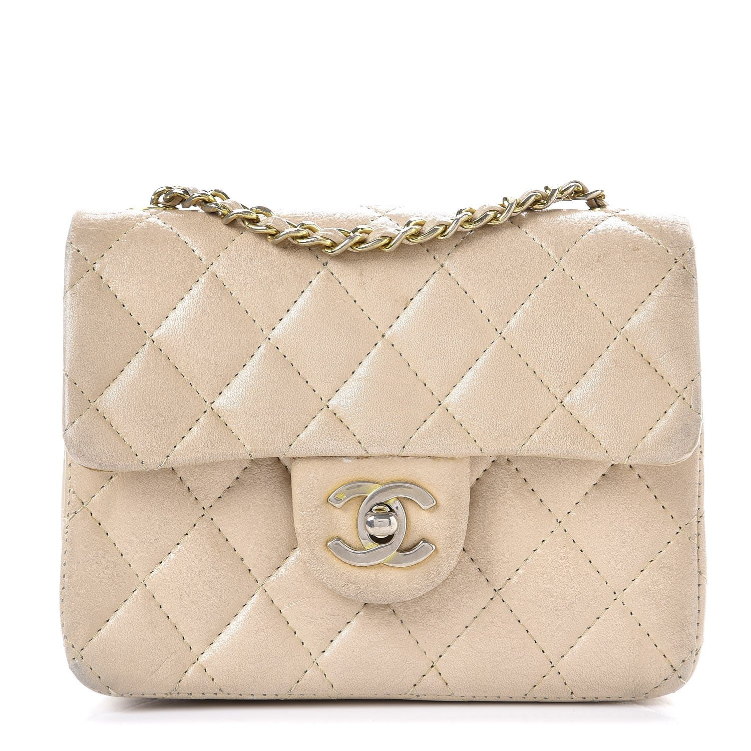 Chanel Lambskin Quilted Mini Rectangular Flap Beige 1 of 17