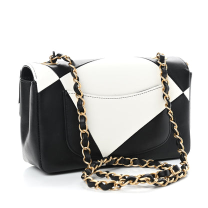 Chanel Lambskin Geometric Patchwork Mini Flap Black White 3 of 12