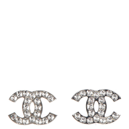 Chanel Crystal Timeless CC Earrings Silver 1 of 4