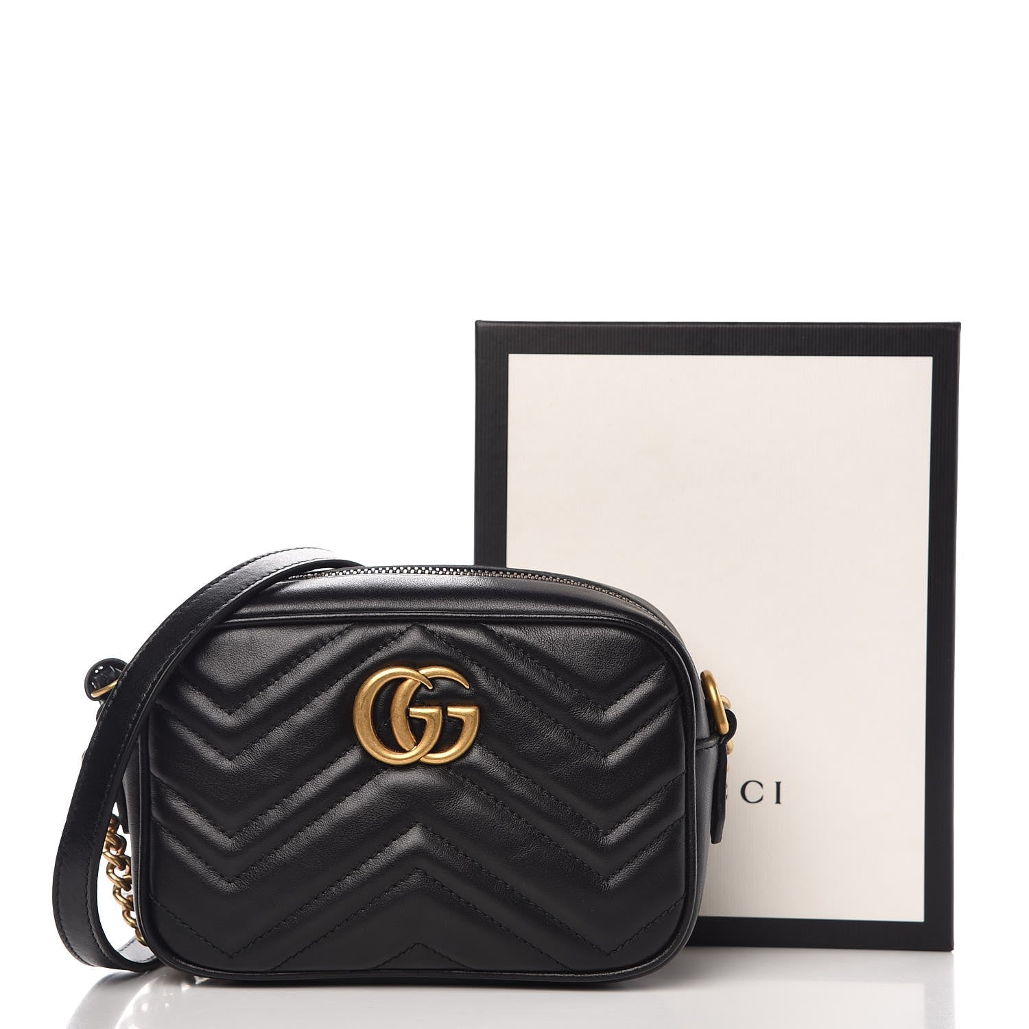 Gucci Calfskin Matelasse Mini GG Marmont Chain Shoulder Bag Black 8 of 8