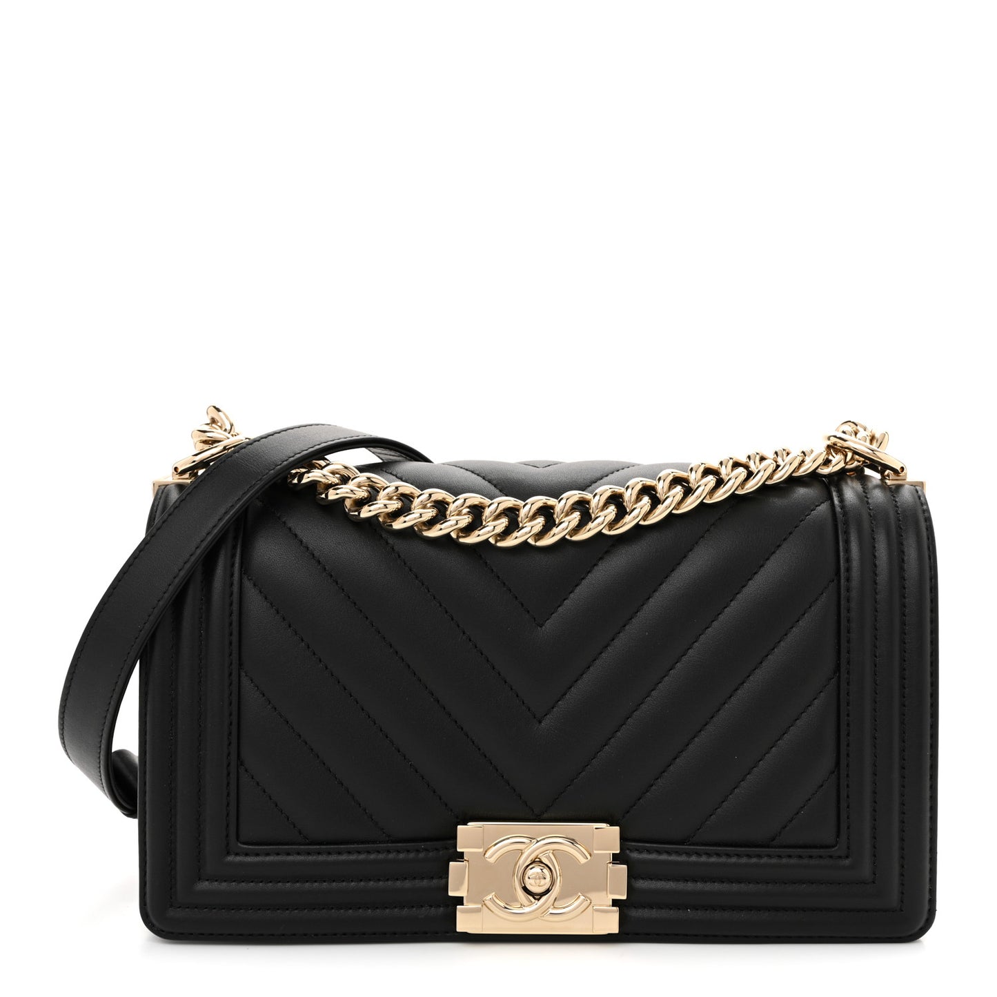 Lambskin Chevron Quilted Medium Boy Flap Black