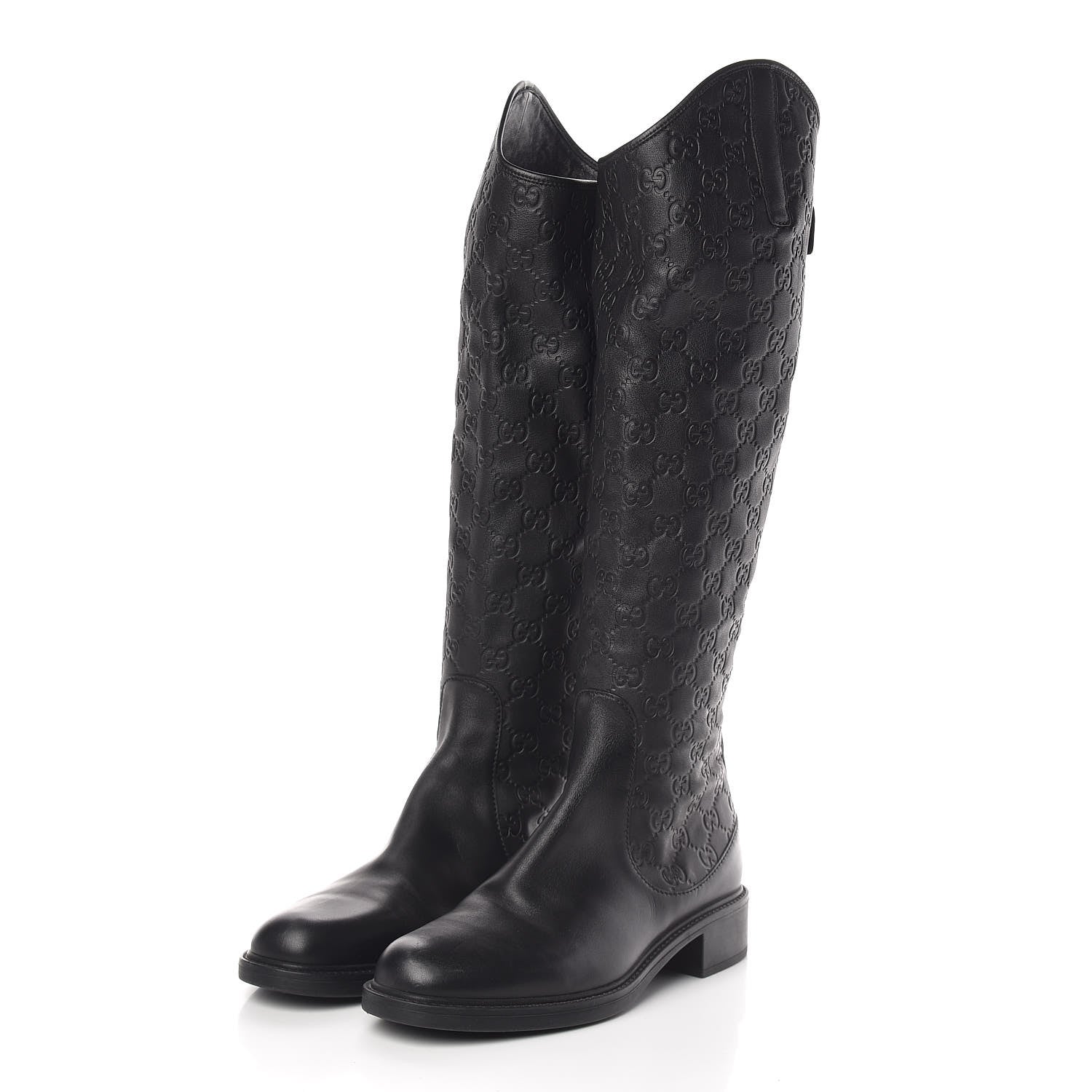 Gucci Guccissima Calfskin Miro Soft Knee High Riding Boots 39 Black 3 of 10