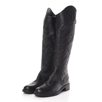 Gucci Guccissima Calfskin Miro Soft Knee High Riding Boots 39 Black 3 of 10