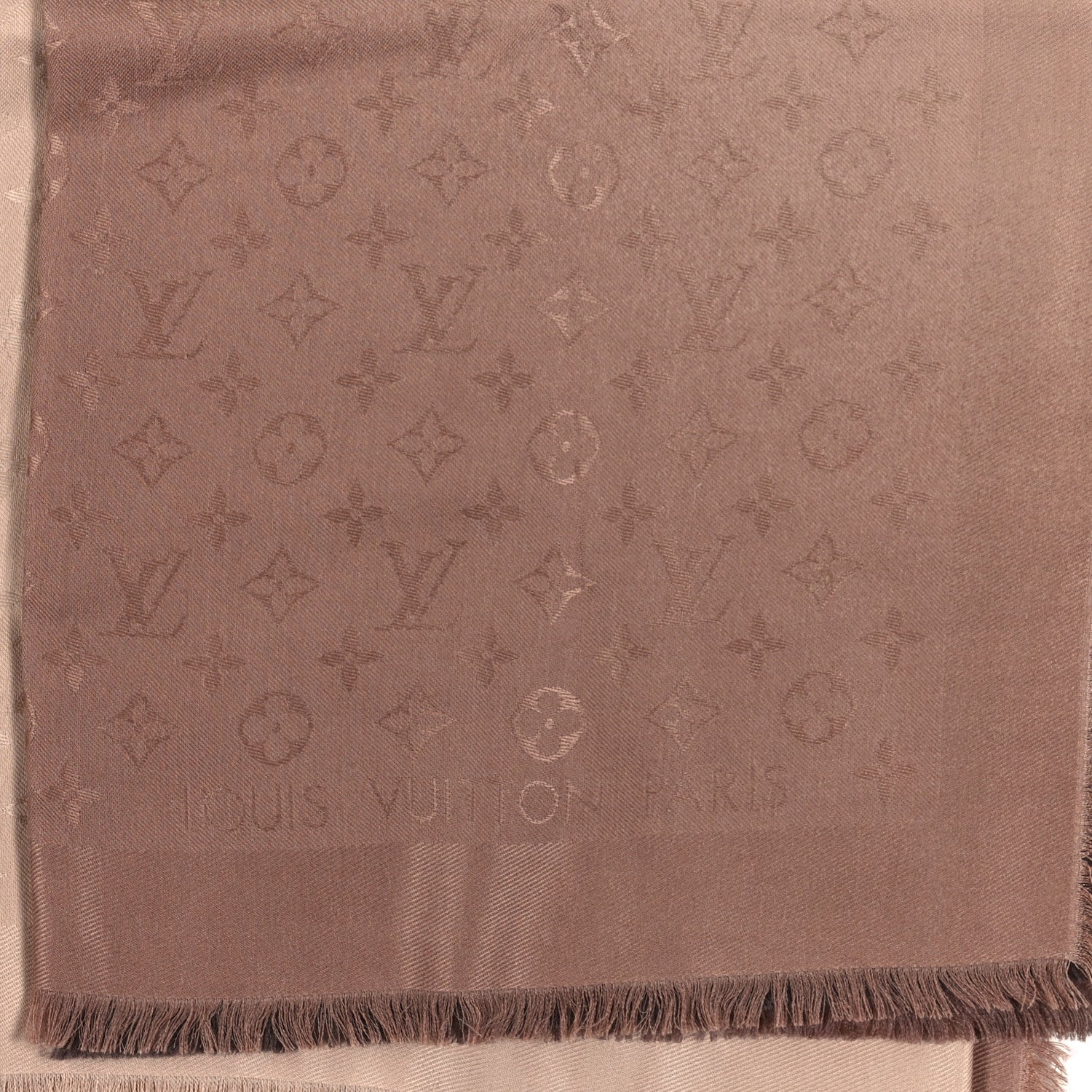 Louis Vuitton Silk Wool Monogram Denim Shawl Brown 2 of 3