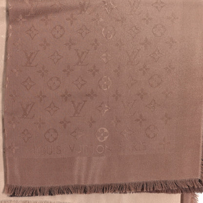Louis Vuitton Silk Wool Monogram Denim Shawl Brown 2 of 3