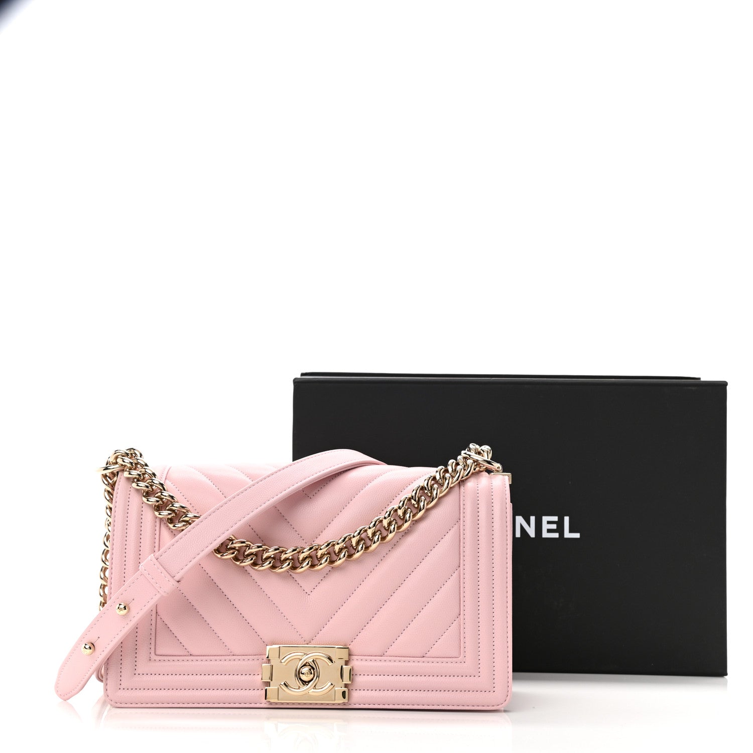 Chanel Caviar Chevron Quilted Medium Boy Flap Light Pink 10 of 10