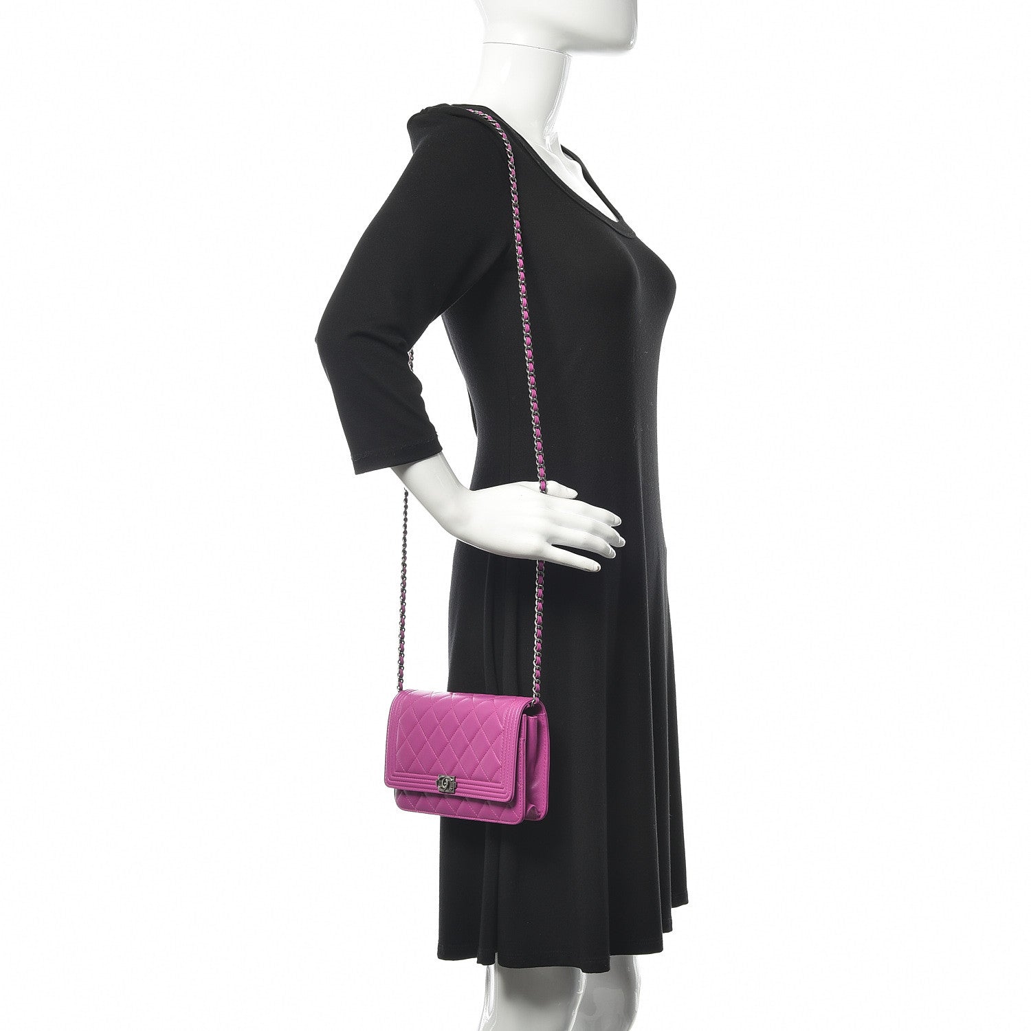 Chanel Lambskin Quilted Boy Wallet On Chain WOC Dark Pink 2 of 12