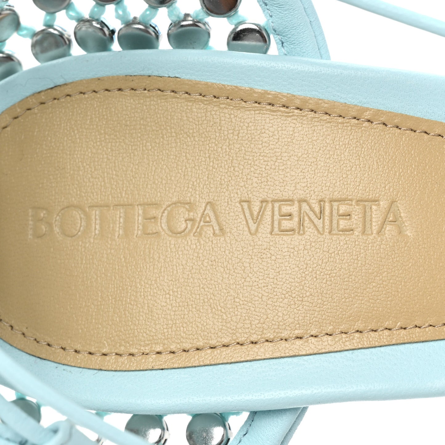 Mesh Nappa Crystal Embellished Sparkle Stretch Ankle Tie Sandals 39 Pale Blue
