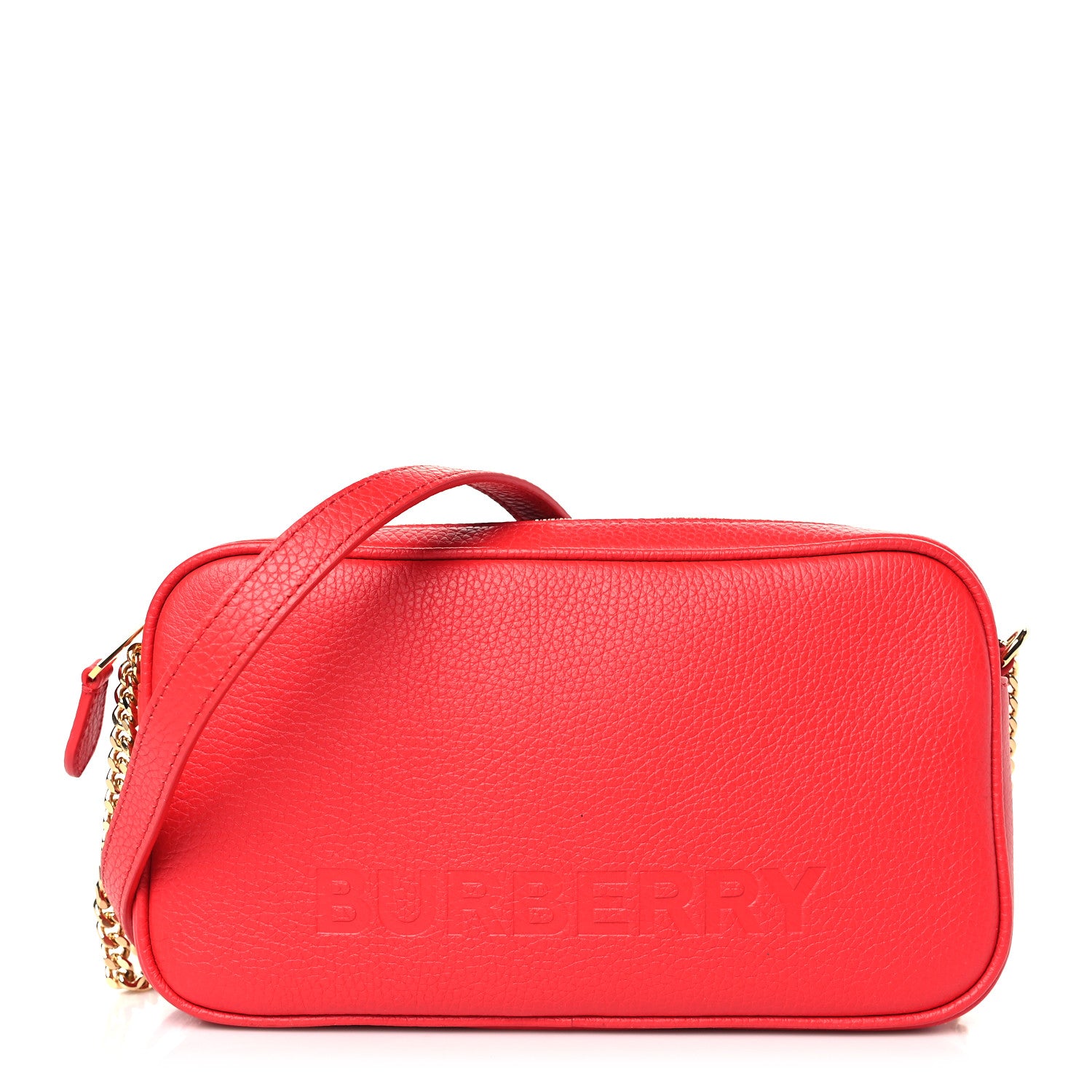 Burberry Calfskin Monogram Embossed Elongated Camera Bag Red 1 of 8