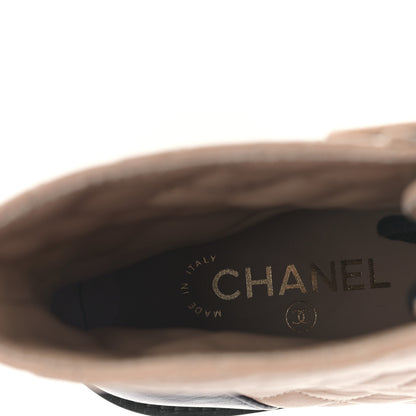Chanel Shiny Lambskin Quilted Lace Up Combat Boots 40.5 Beige Black 7 of 8