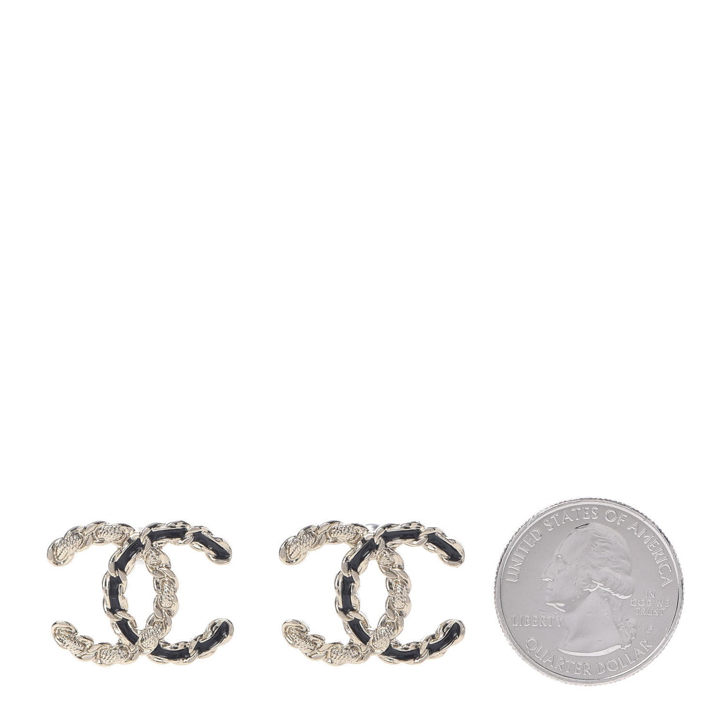 Enamel Metal Chain French New Wave CC Earrings Black Gold