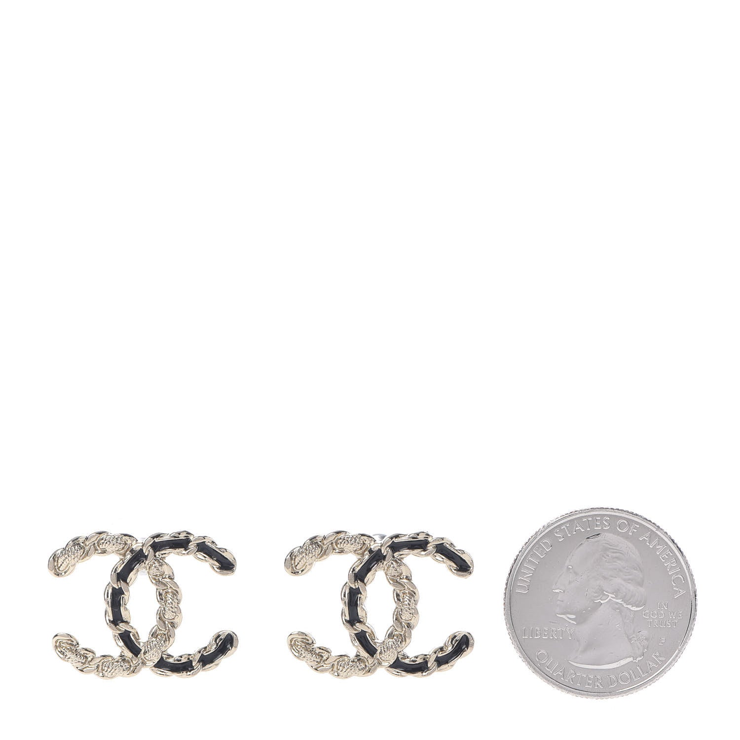 Chanel Enamel Metal Chain French New Wave CC Earrings Black Gold 2 of 4
