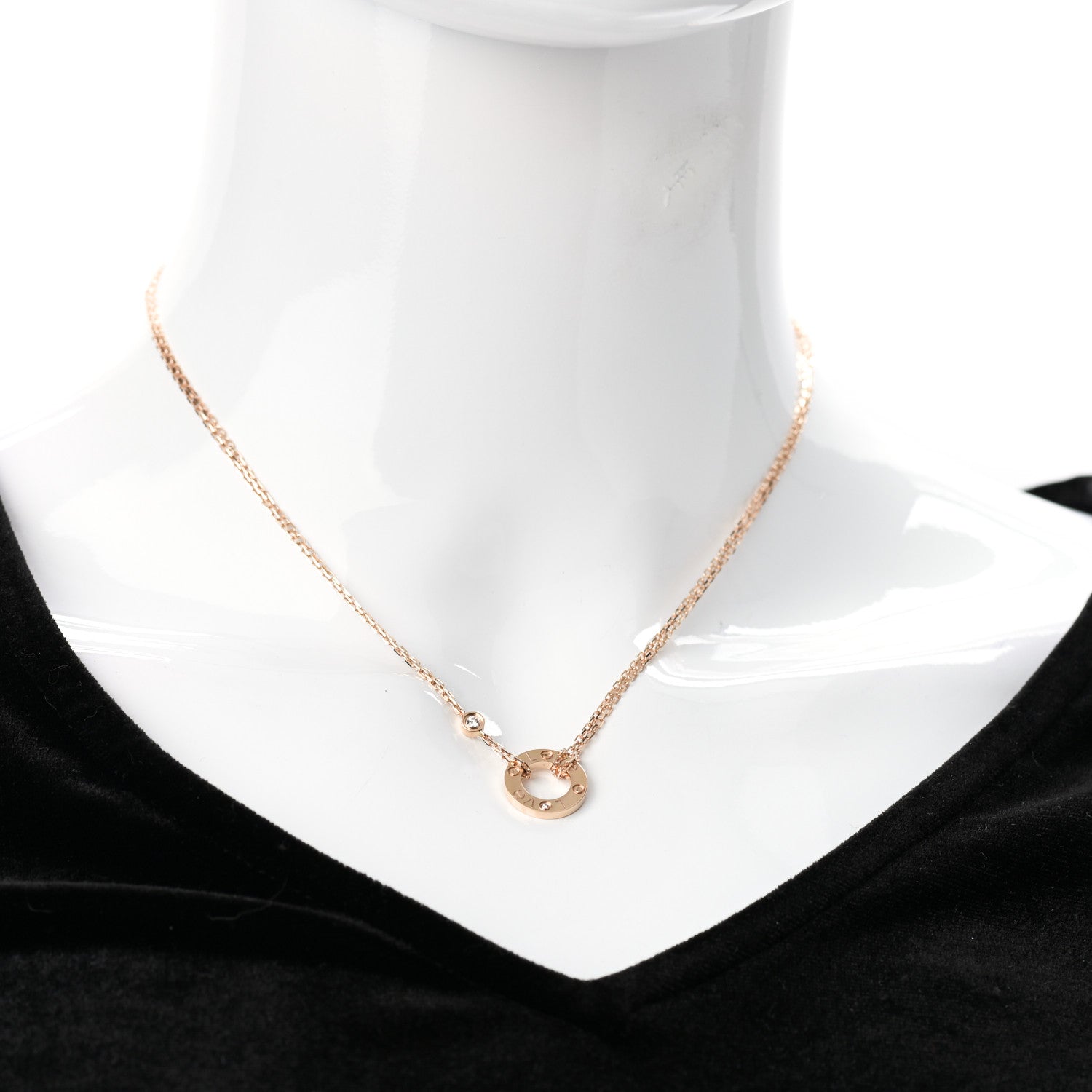 Cartier 18K Pink Gold 2 Diamond LOVE Necklace 2 of 8