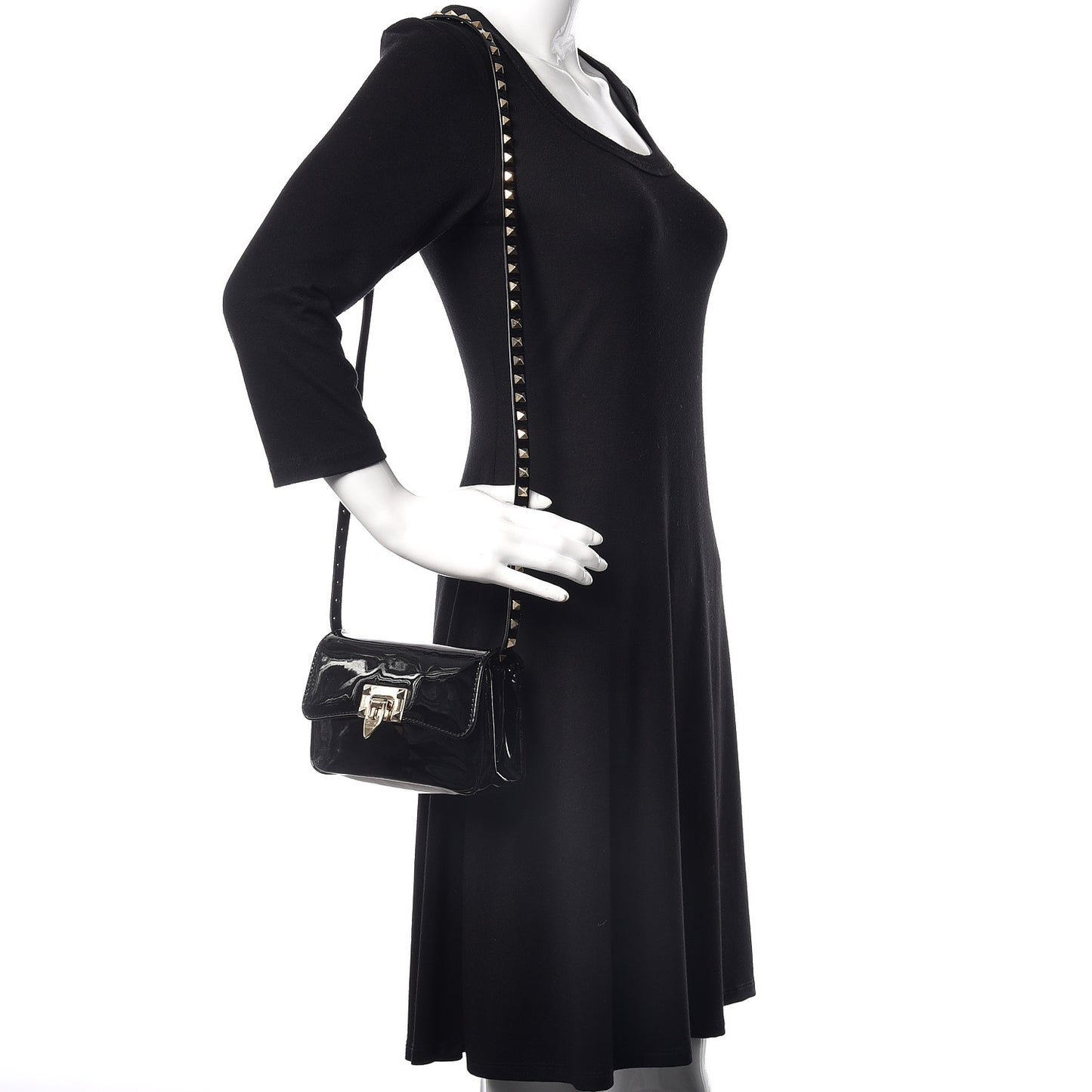 Patent Mini Rockstud Crossbody Bag Black