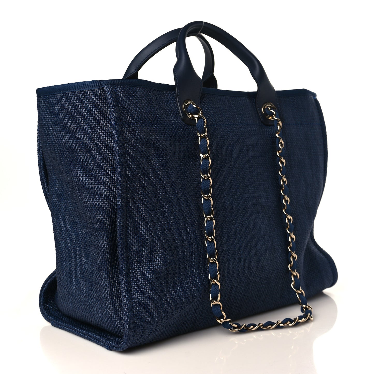 Woven Straw Raffia Medium Deauville Tote Navy