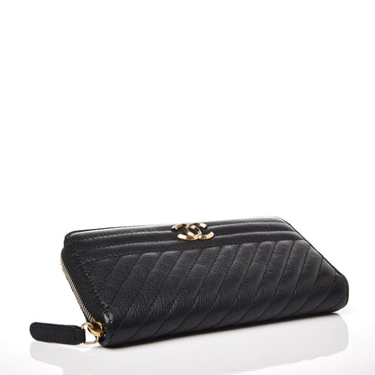 Chanel Shiny Goatskin Diagonal Quilted Small Zip Around Wallet Black 4 of 8
