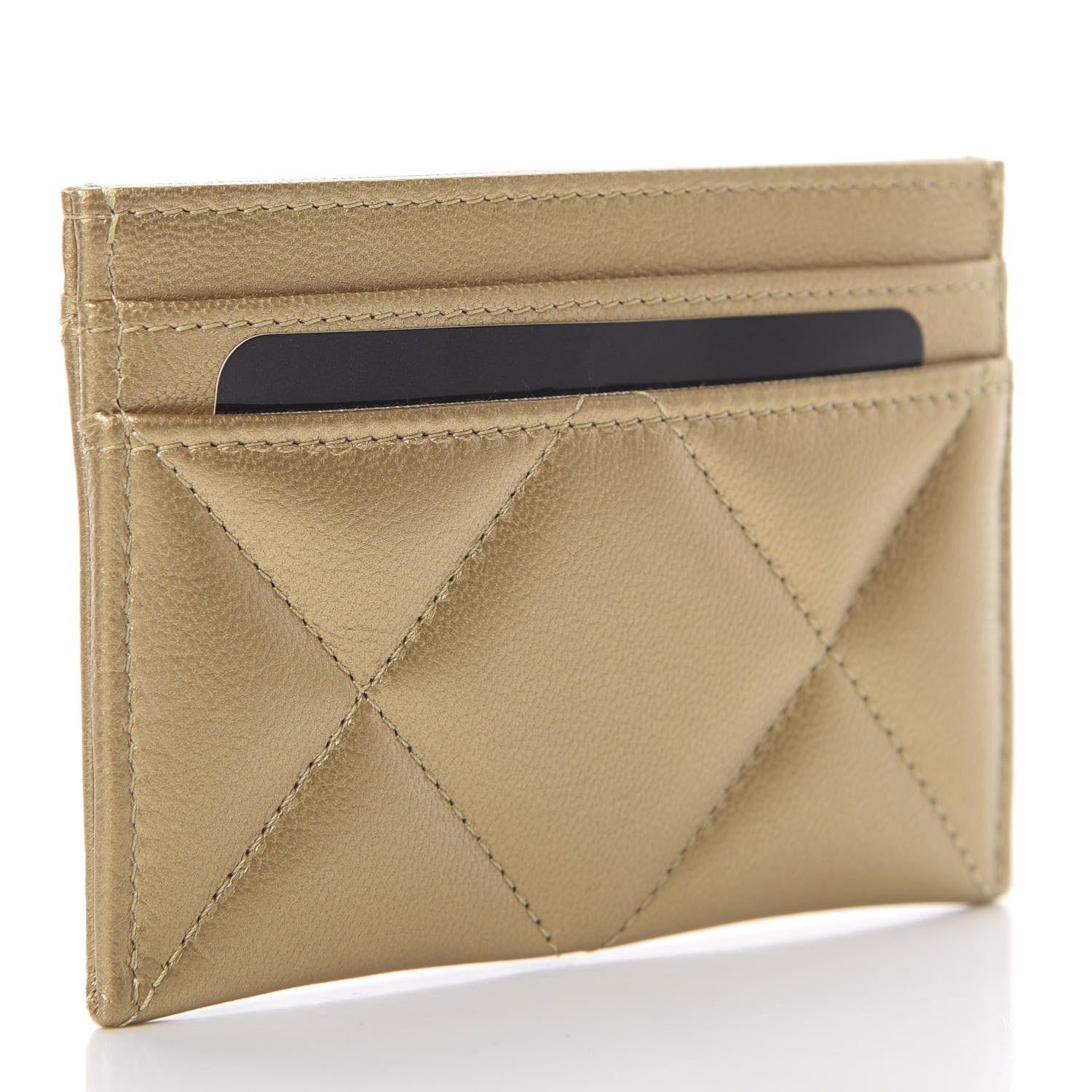 Chanel Metallic Goatskin Quilted Chanel 19 Card Holder Gold 3 of 9
