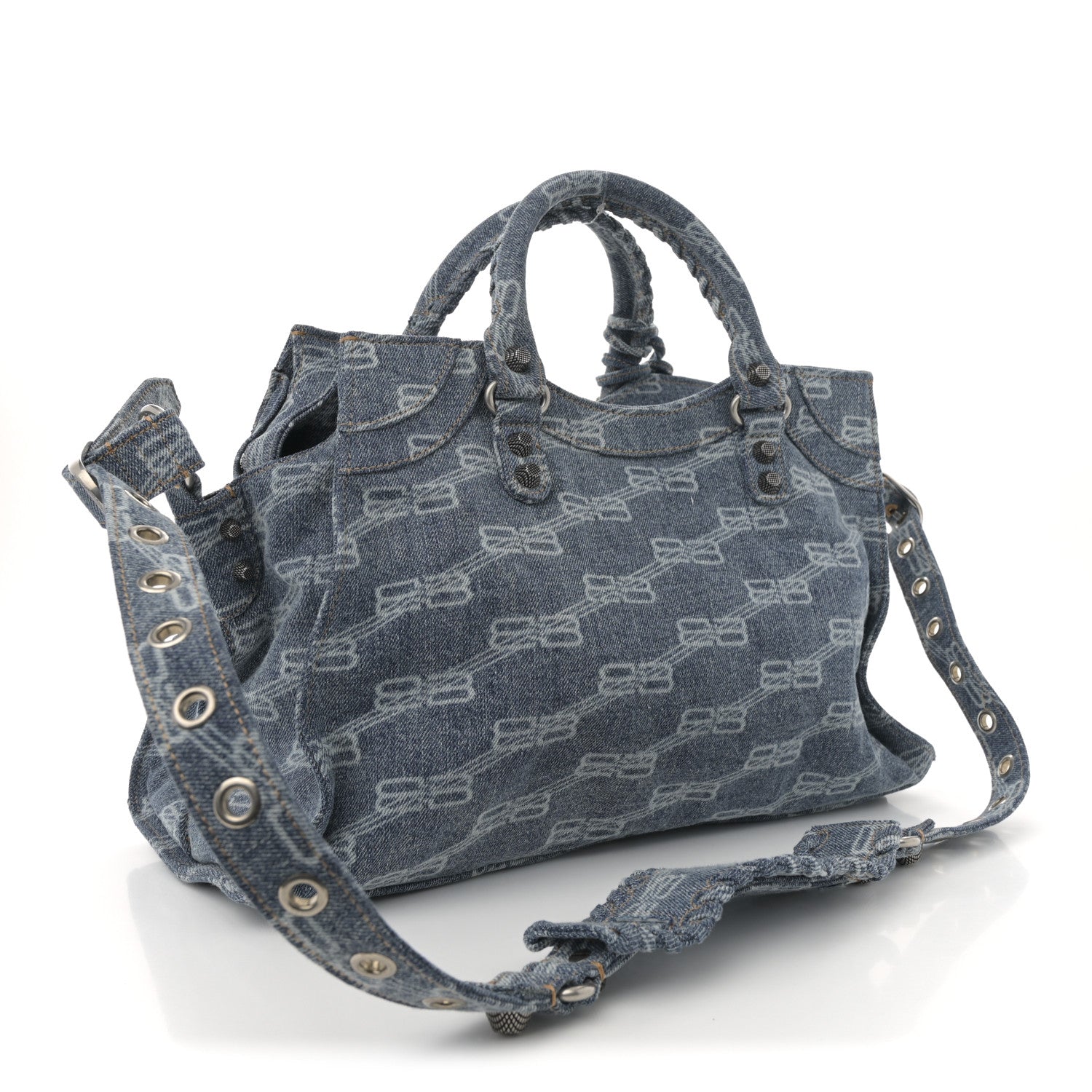 Balenciaga Denim BB Monogram Neo Cagole City Handbag Blue 4 of 11