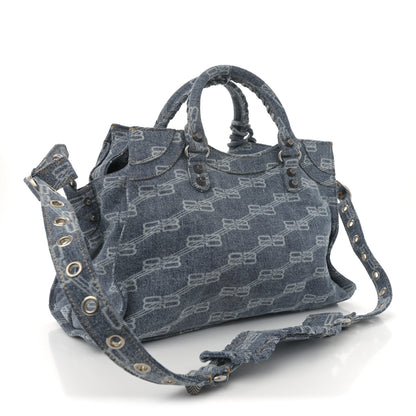 Balenciaga Denim BB Monogram Neo Cagole City Handbag Blue 4 of 11