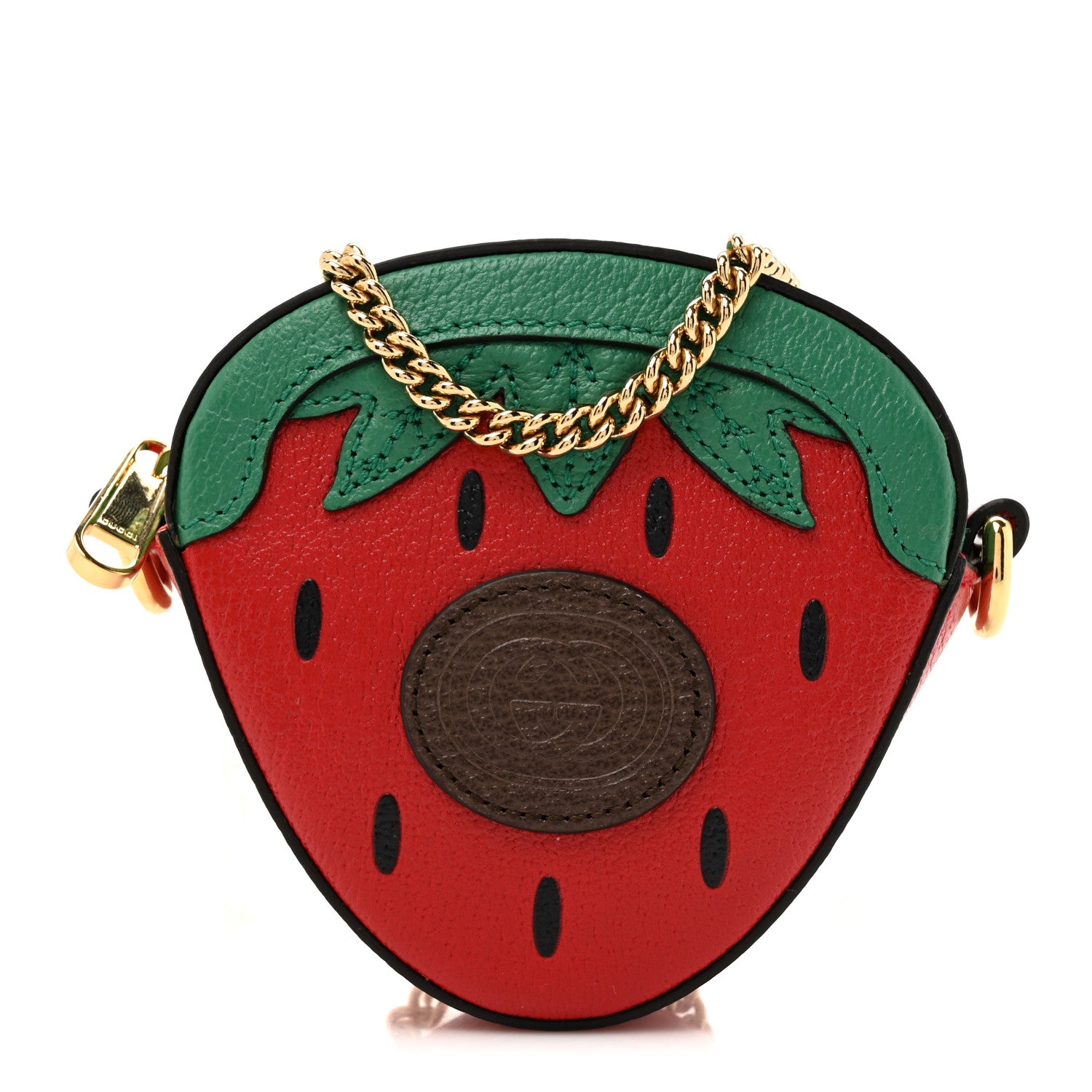Gucci Textured Dollar Calfskin Retro Interlocking G Fruttini Strawberry Mini Crossbody Lobster Red Black New Acero 1 of 10