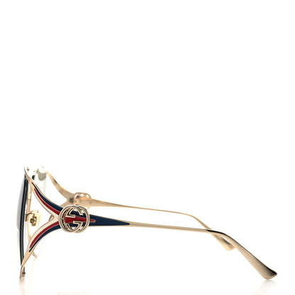Gucci Metal Oversized Round Frame GG0225S Sunglasses Gold 3 of 7