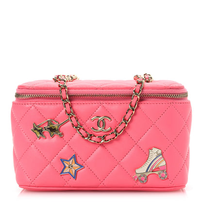 Chanel Lambskin Enamel Quilted Roller Skate Small Vanity Case With Chain Pink 1 of 14