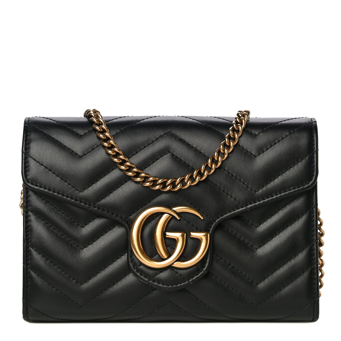 Calfskin Matelasse GG Marmont Chain Wallet Black