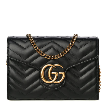 Gucci Calfskin Matelasse GG Marmont Chain Wallet Black 1 of 13