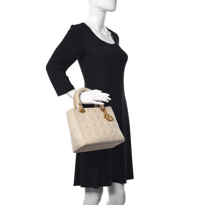 Christian Dior Lambskin Cannage Medium Lady Dior Light Beige 3 of 24