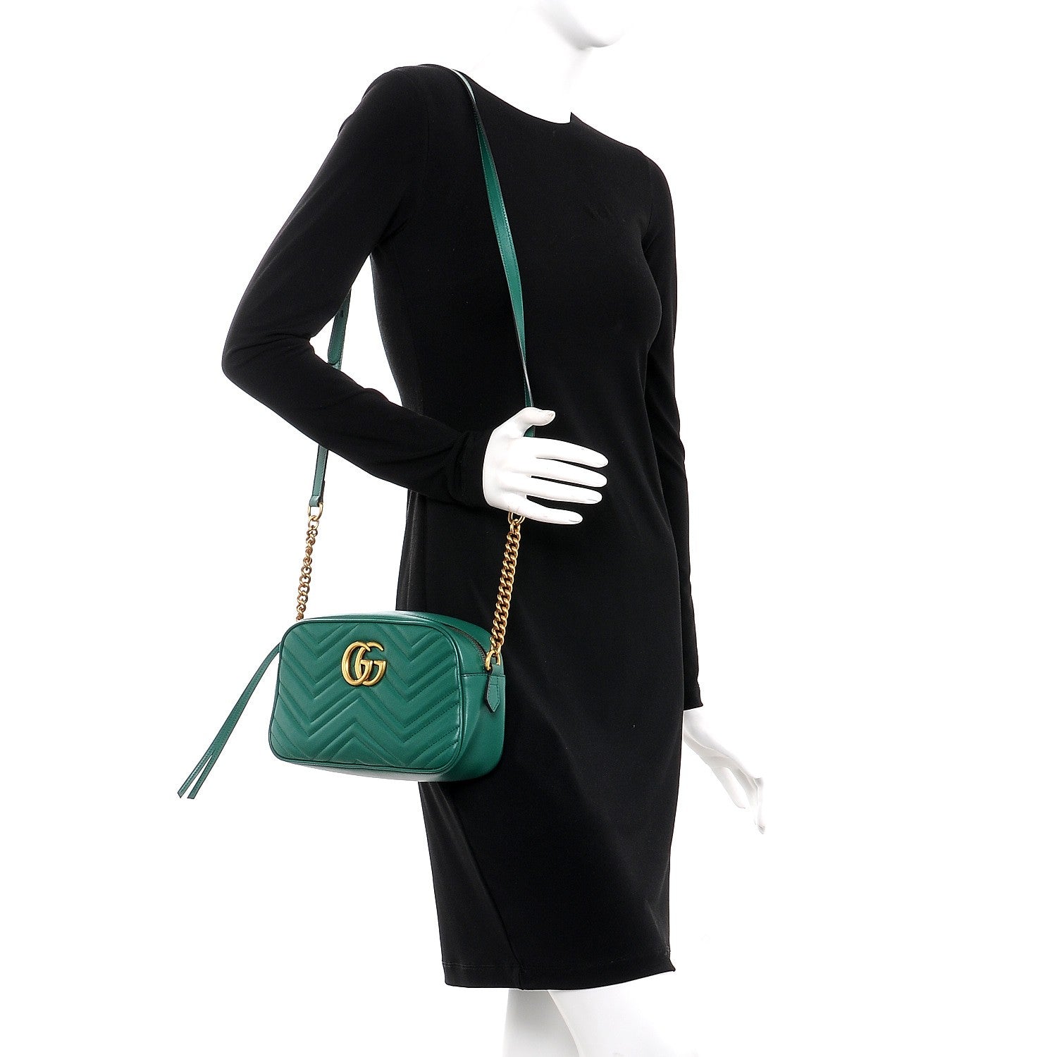 Gucci Calfskin Matelasse Small GG Marmont Chain Shoulder Bag Emerald Green 2 of 7