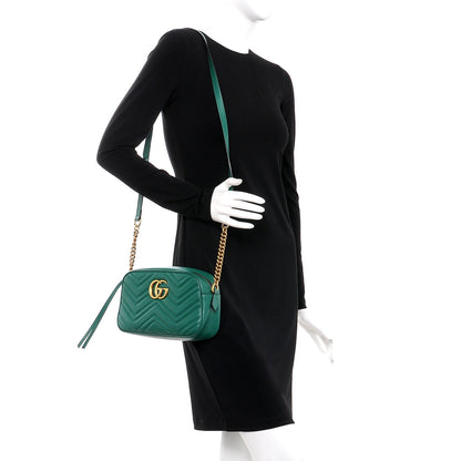 Gucci Calfskin Matelasse Small GG Marmont Chain Shoulder Bag Emerald Green 2 of 7