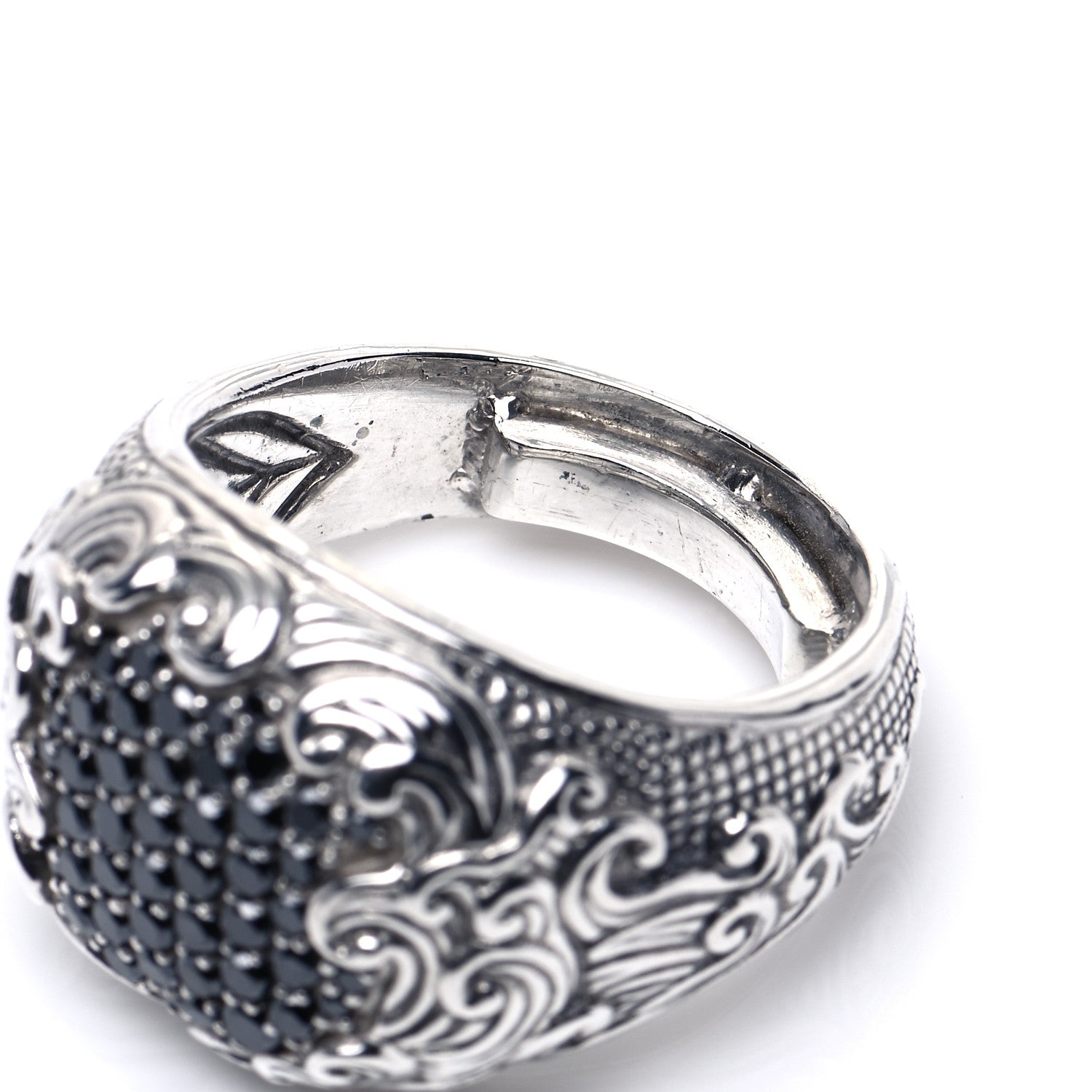 David Yurman Sterling Silver Black Diamond Waves Signet Ring 57 8 5 of 5