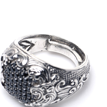 David Yurman Sterling Silver Black Diamond Waves Signet Ring 57 8 5 of 5