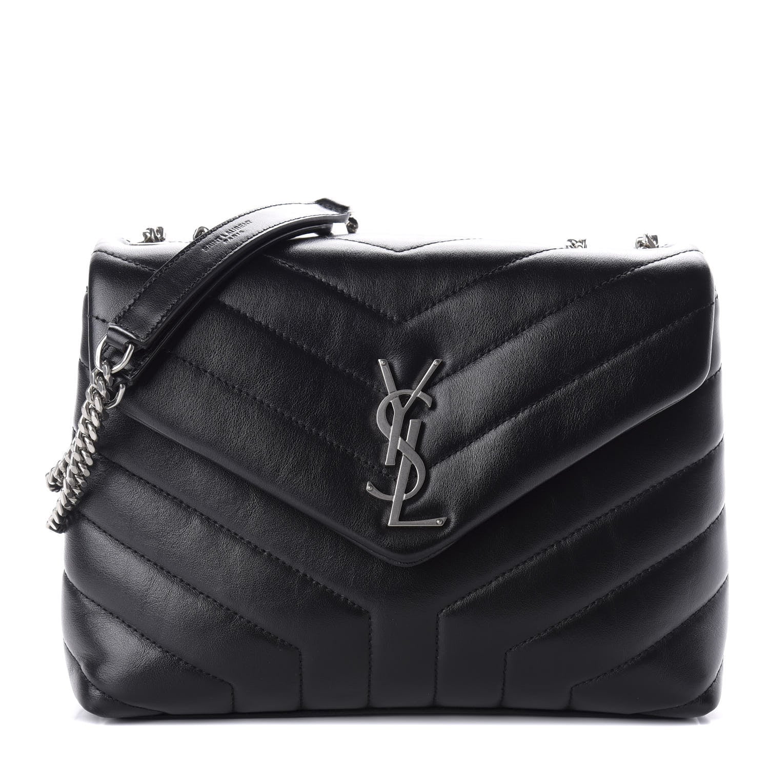 Saint Laurent Calfskin Y Quilted Monogram Small Loulou Chain Satchel Black 1 of 9