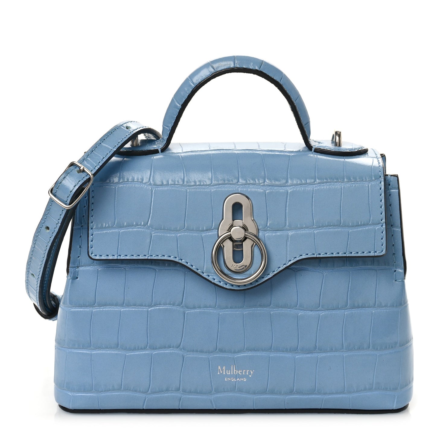 Shiny Croc Calfskin Embossed Micro Seaton Blue