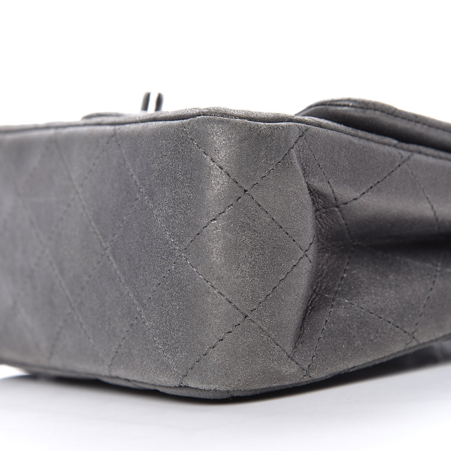 Iridescent Calfskin Quilted Mini Square Flap Grey